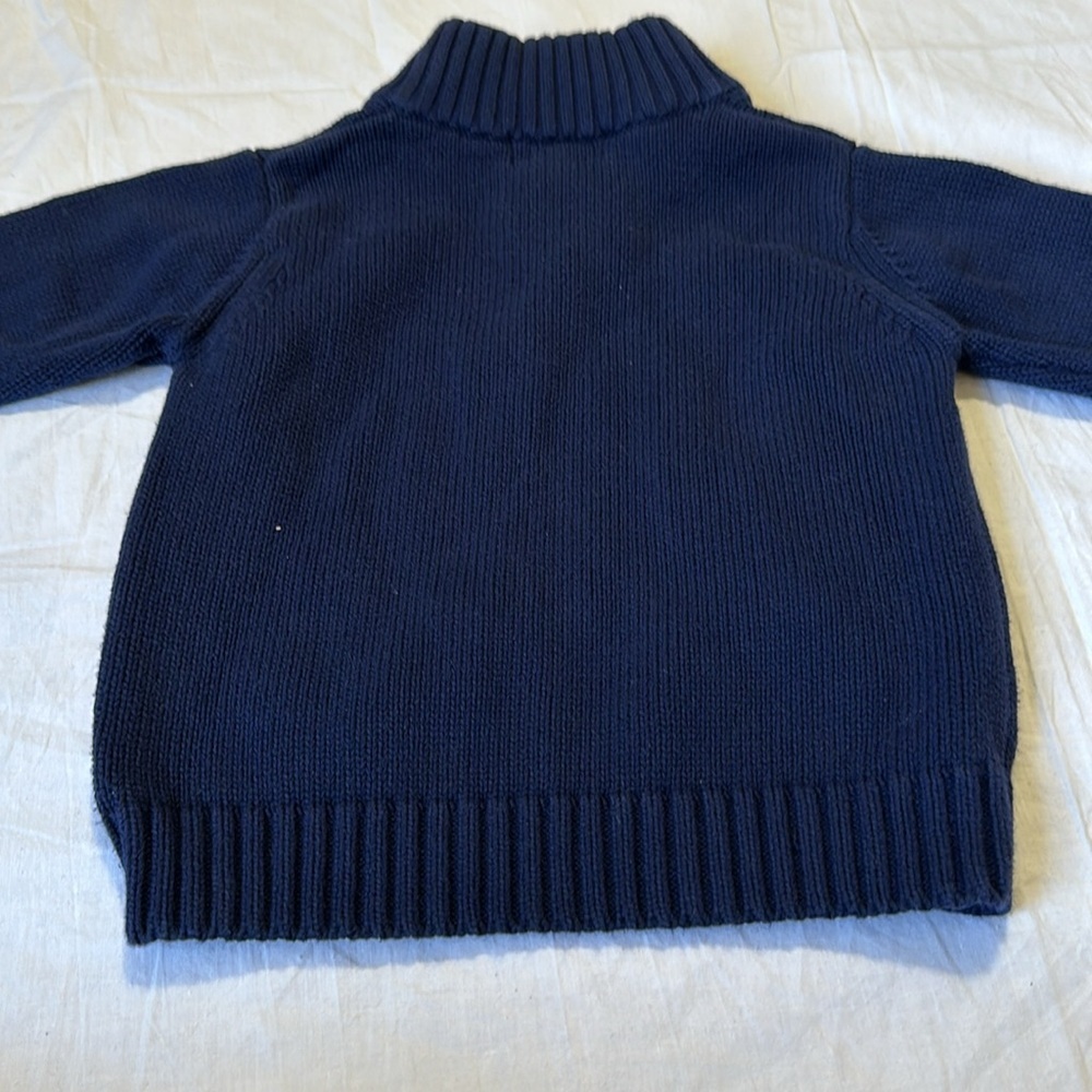 Polo Ralph Lauren Boys 5 Blue Navy Yellow Knit Sweater Logo Zip Pullover Stripe - Picture 6 of 6